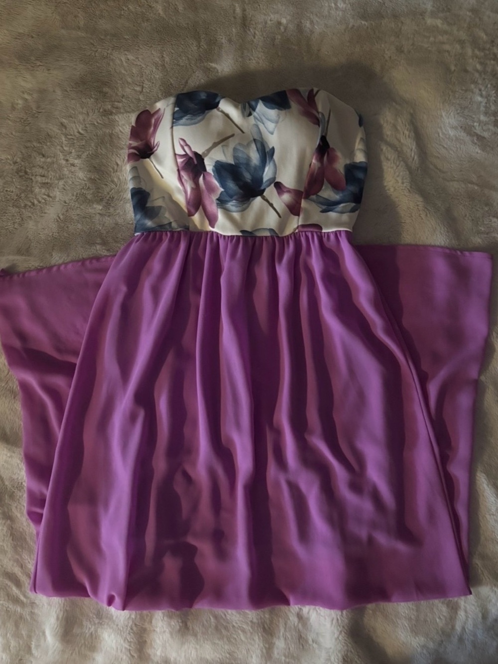 Style Rack Strapless Floral Bodice Lilac Chiffon Party Dress